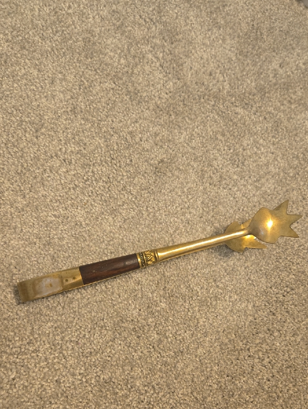 Vintage Brass Wood Thailand Tong 9"